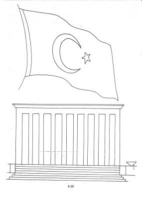 Okul Öncesi/Anasınıfı İçin 29 Ekim Boyama Sayfası (Anıtkabir ve Türk Bayrağı)