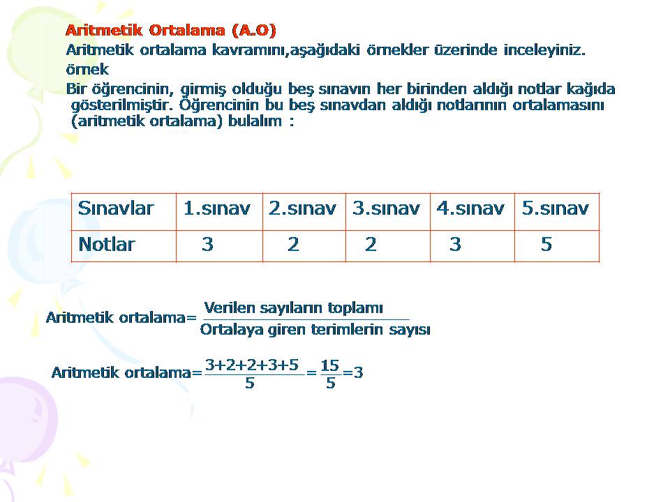 aritmetik ortalama nedir nasil hesaplanir formulu nedir 7 sinif matematik 2015 2016